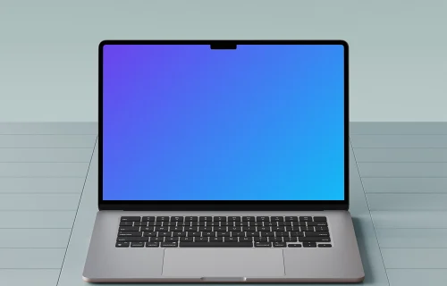 MacBook Air mockup on a glass surface
