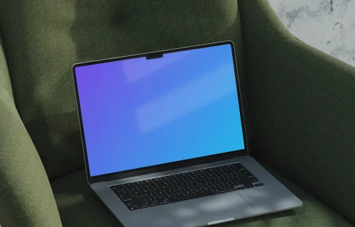 MacBook Air mockup on a green armchair