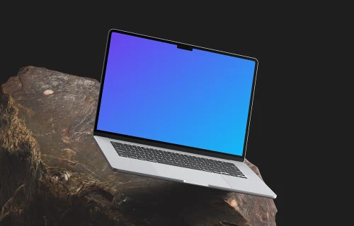 MacBook Air mockup on a rugged rock surface
