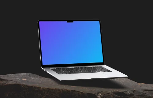 MacBook Air mockup on a rugged stone surface
