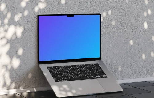 MacBook Air mockup on tiled floor with shadow play