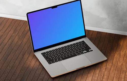 MacBook Air mockup on wooden floor