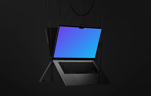 MacBook Air mockup with dark monochrome theme