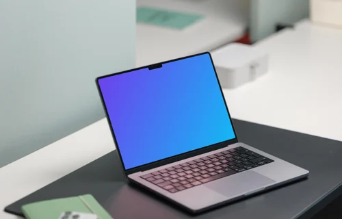 MacBook Pro 14 mockup on a modern office desk