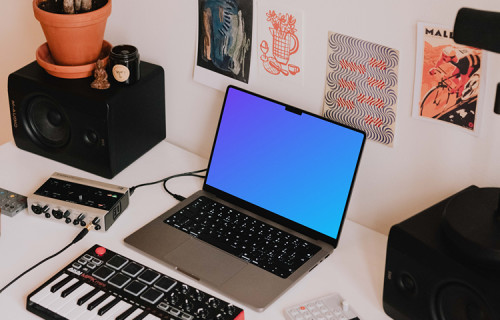 MacBook Pro in the podcast studio