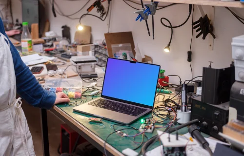 MacBook Pro mockup in the workshop
