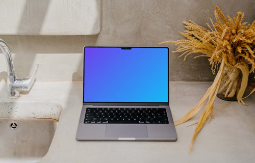 MacBook Pro mockup on a bathroom counter