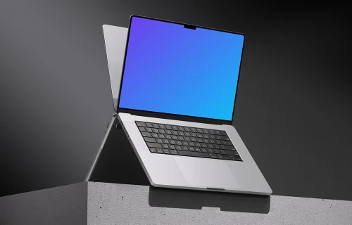 MacBook Pro Mockup on minimalist ledge against dark background