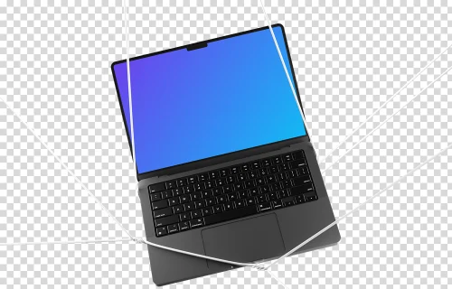 MacBook Pro mockup with isometric view on transparent background