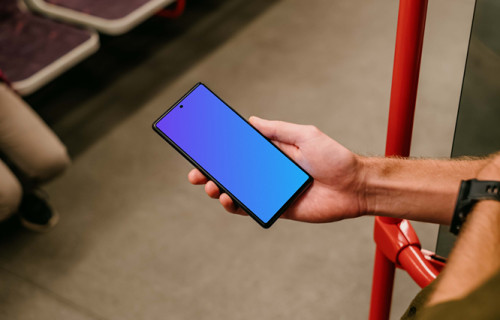 Male hand holding a Google Pixel 6 mockup