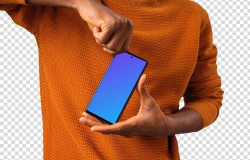 Man holding Google Pixel mockup from the top
