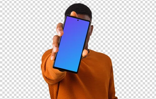 Man holding Google Pixel mockup in front of his face
