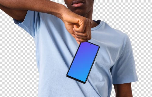 Man touching the top corner on the Google Pixel mockup