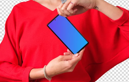 Mockup of Google Pixel held two hands