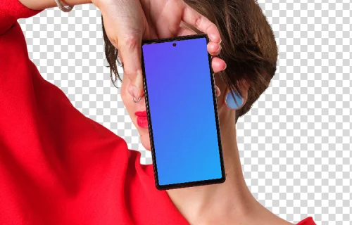 Mockup of Google Pixel next to the woman's face
