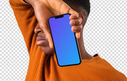 Mockup of iPhone next to the man's face