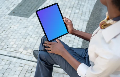 Modern businesswoman with iPad Air mockup