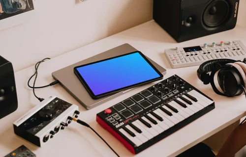 Music Mockup with iPad Air on the table