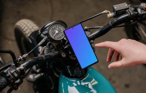 Person using a Pixel 6 mockup on a motorcycle