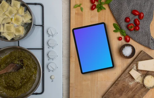 Pesto pasta and a iPad mockup