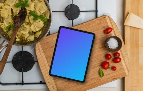 Pesto pasta with a iPad mockup