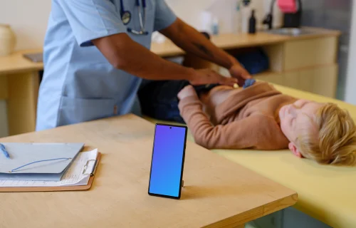 Phone mockup in the children's doctor's office
