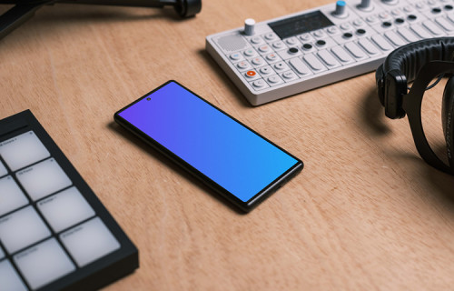 Phone mockup in the music studio