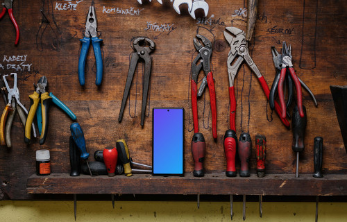 Pixel 6 mockup in a tool rack