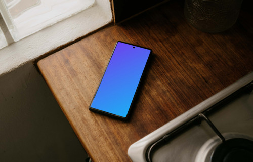 Pixel 6 mockup on a kitchen counter