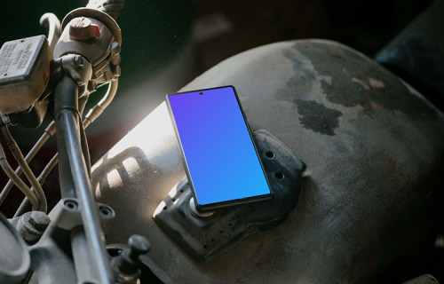 Pixel 6 mockup placed on a motorcycle fuel tank