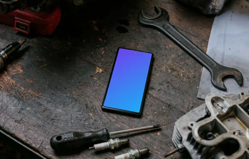 Pixel 6 mockup placed on a workbench