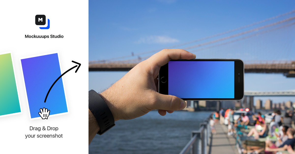 Download Shooting a Photo of Brooklyn Bridge with iPhone 6s mockup - Mockuuups Studio