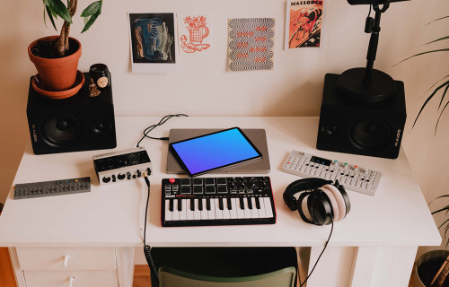 Small podcast studio with iPad Air mockup