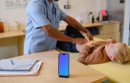 Smartphone mockup in the children's doctor's office