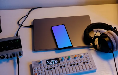 Smartphone Mockup next to the music keyboard
