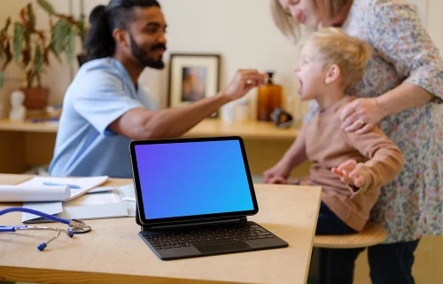Tablet mockup in children's doctor's office