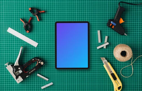 Tablet mockup in the workshop environment