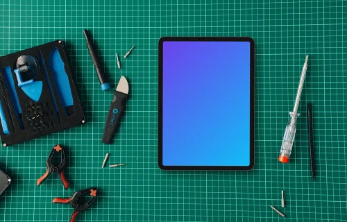 Tablet mockup on the cutting board
