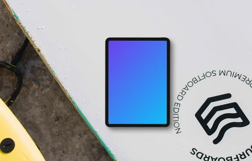 Tablet mockup on the surfboard