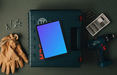 Tablet mockup on the toolbox