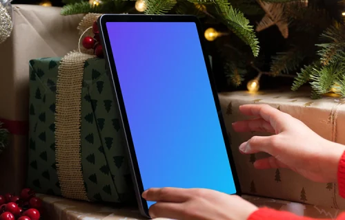 Tablet mockup under the Christmas tree