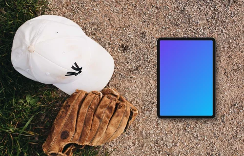 Tablet mockup with baseball glove