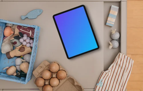 Tablet mockup with children's toys