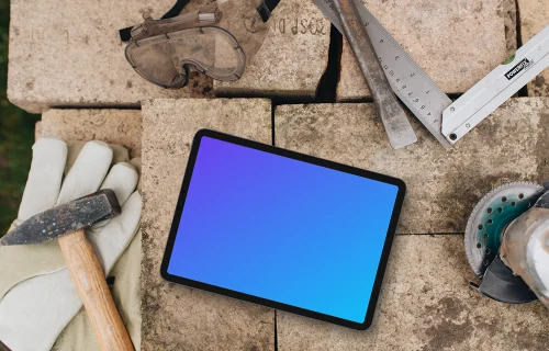 Tablet mockup with workshop tools