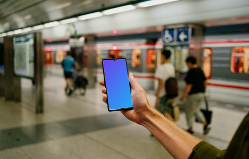 Woman hand holding a Google Pixel 6 mockup