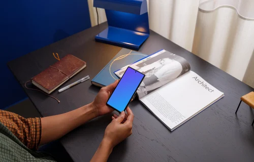 Woman holding a Google Pixel 6 mockup