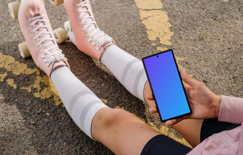 Woman holding a phone mockup