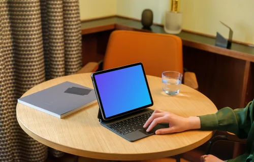 Woman with iPad mockup in the office