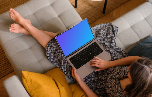 Woman working on a MacBook pro 14 mockup