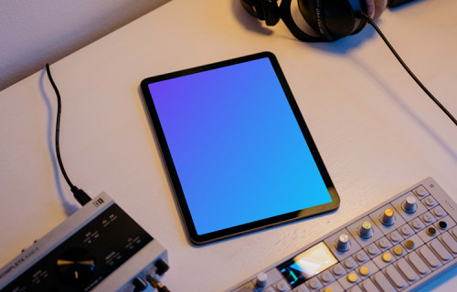 Working on the iPad Air mockup at podcast studio